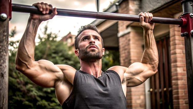 a man is holding a barbell with his arms up