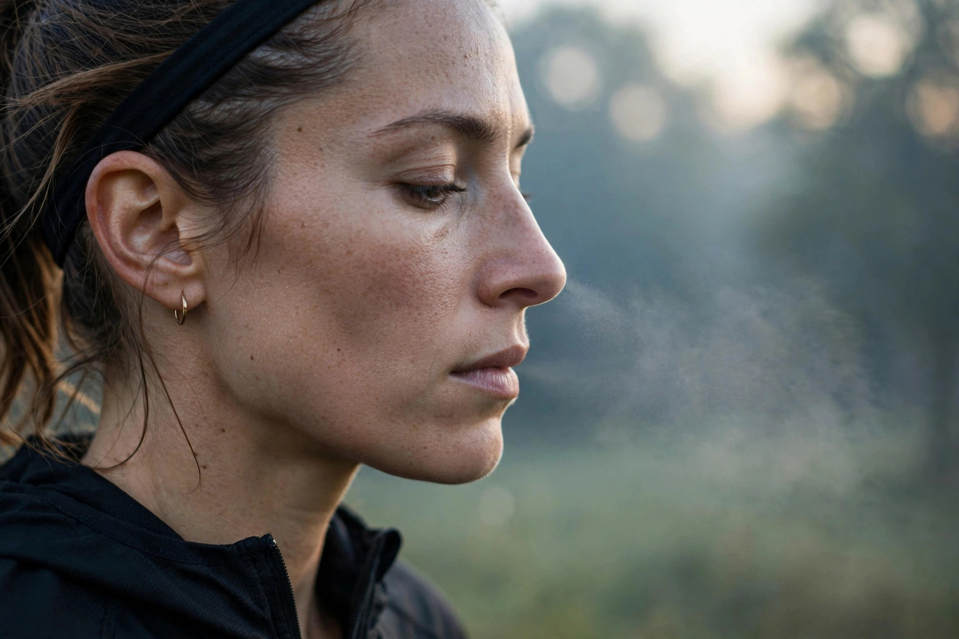 runner practicing diaphragmatic breathing exercise