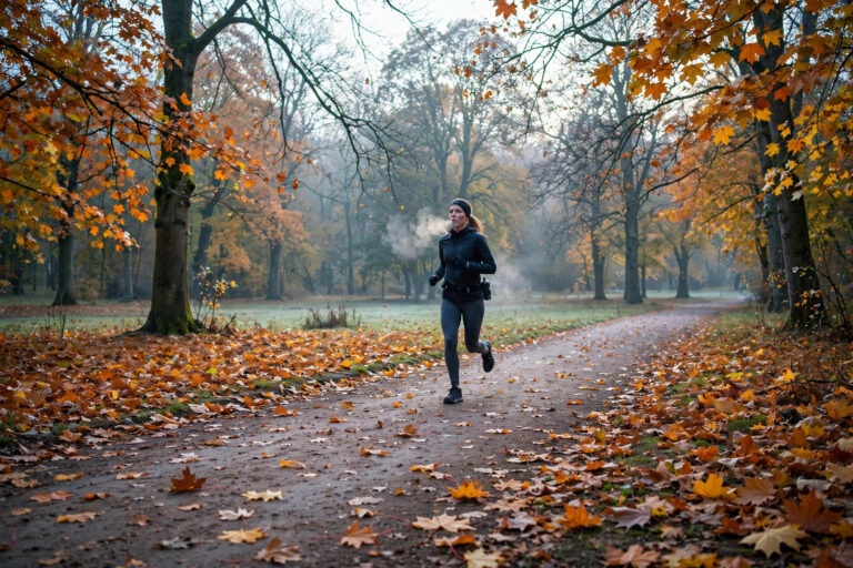 Athlete training on a crisp autumn morning during flu season