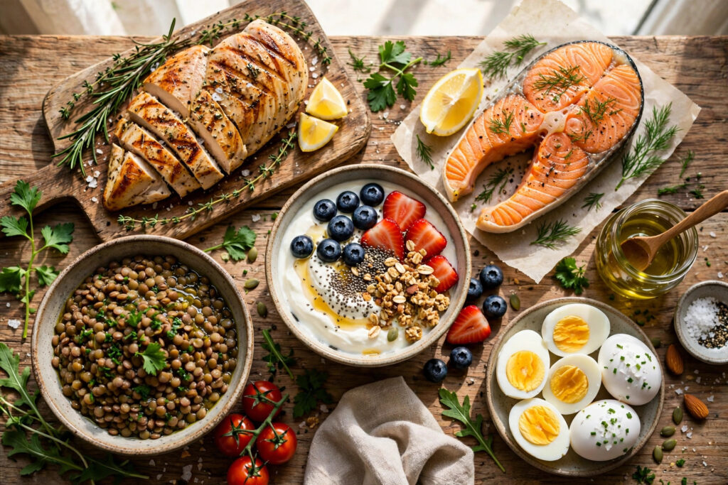 High-protein meal prep foods supporting body recomposition