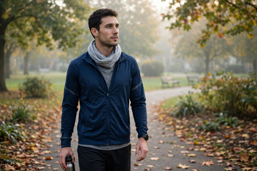 Athlete taking a gentle walk while recovering from bronchitis