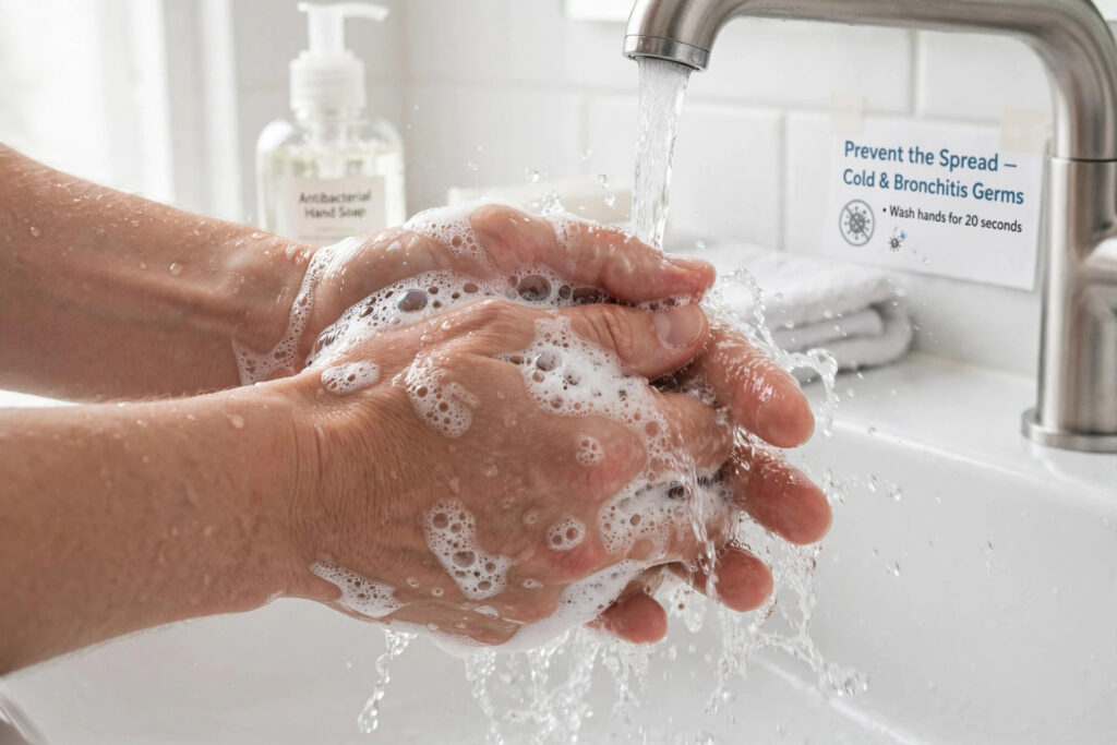 Washing hands to stop bronchitis germs spreading
