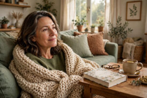 Woman resting on couch during chronic fatigue recovery