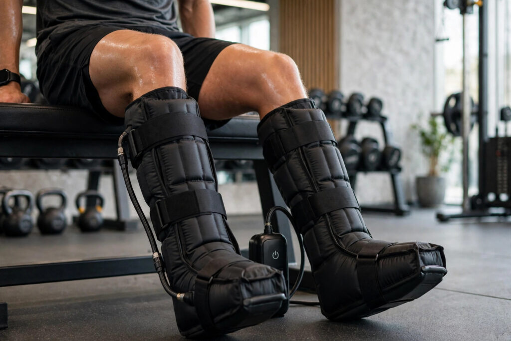 Pneumatic compression boots for lymphatic drainage and athlete leg recovery