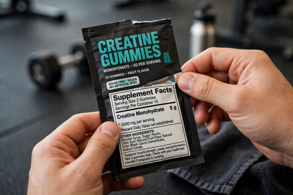 reading creatine gummies supplement label for dose per serving