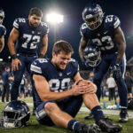 Football player down on the field clutching his knee, the non-contact moment behind Terry McLaurin's knee injury