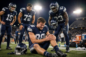 Football player down on the field clutching his knee, the non-contact moment behind Terry McLaurin's knee injury