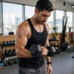 man in his mid-30s lifting dumbbells to prevent losing strength at 35