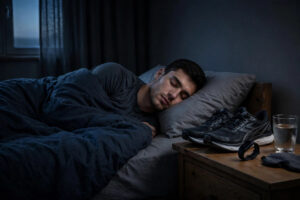 Athlete sleeping deeply at dawn — quality sleep is the top recovery habit for fighting cortisol belly and stress-driven weight gain