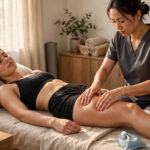Athlete receiving manual lymphatic drainage massage for post-workout recovery