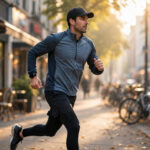 10,000 steps myth debunked: athlete walking briskly with smartwatch in morning light