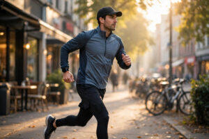 10,000 steps myth debunked: athlete walking briskly with smartwatch in morning light