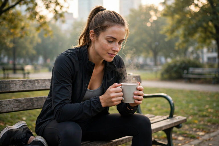 Athlete drinking tea after a morning run — new tea heart health study links daily tea to lower vascular risk