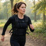 Woman wearing a weighted vest on a morning walk — weighted vest benefits for fat loss and bones