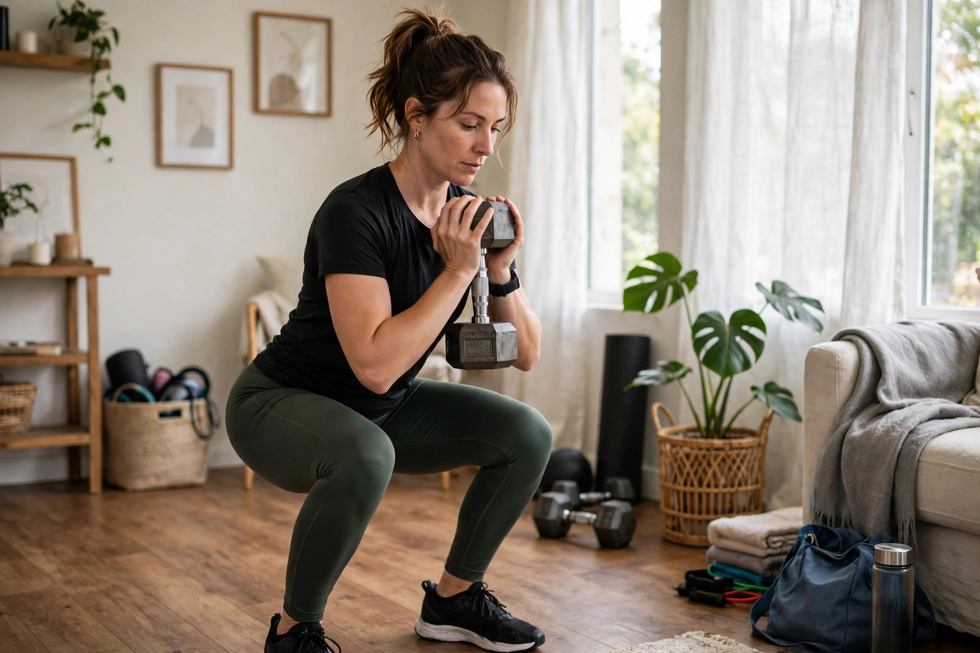 Weekend warrior workout plan — Saturday full-body strength training with goblet squats