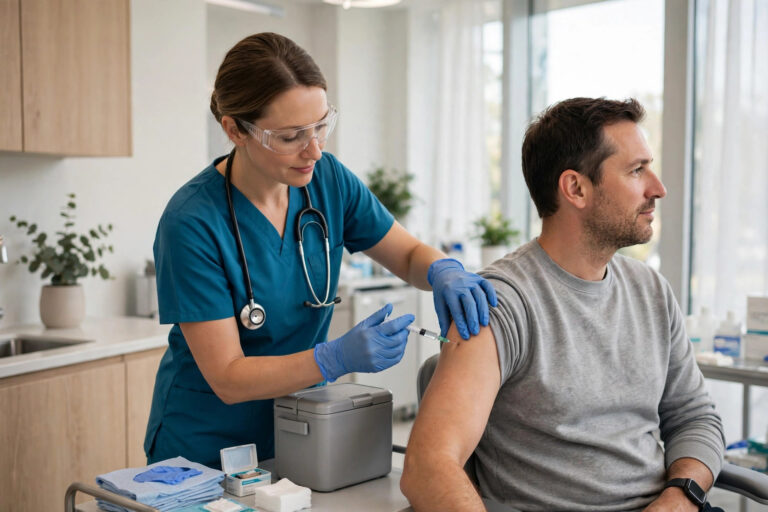 measles outbreak 2026 — doctor vaccinating patient at clinic