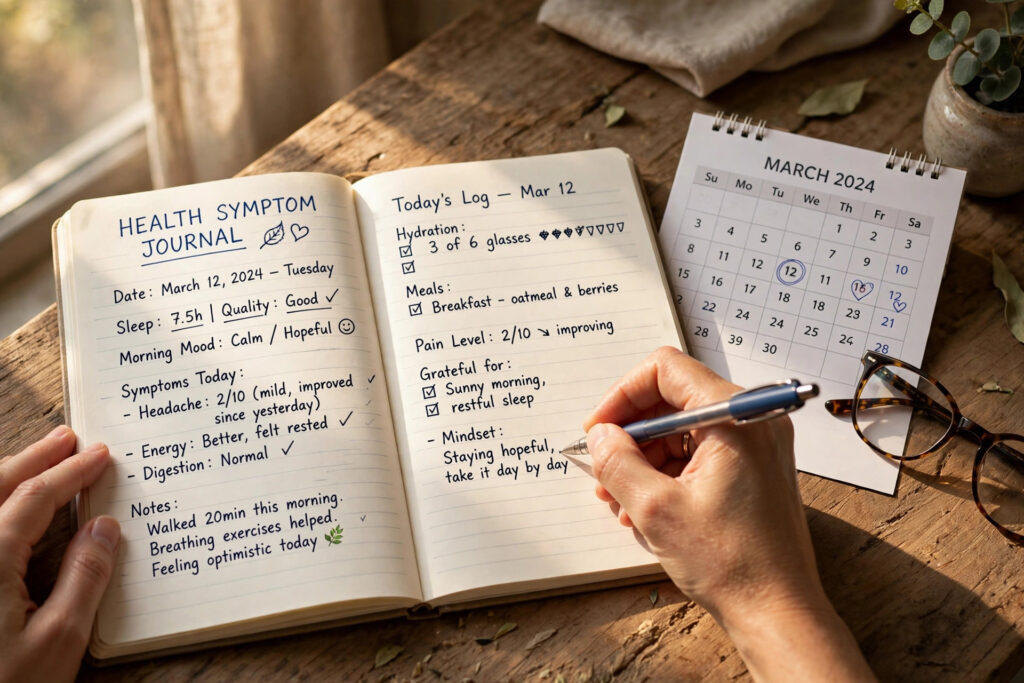Health symptom journal for tracking symptoms when questioning an MS misdiagnosis