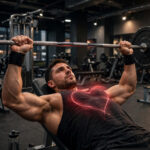 Weightlifter training with heart overlay illustrating steroid heart damage